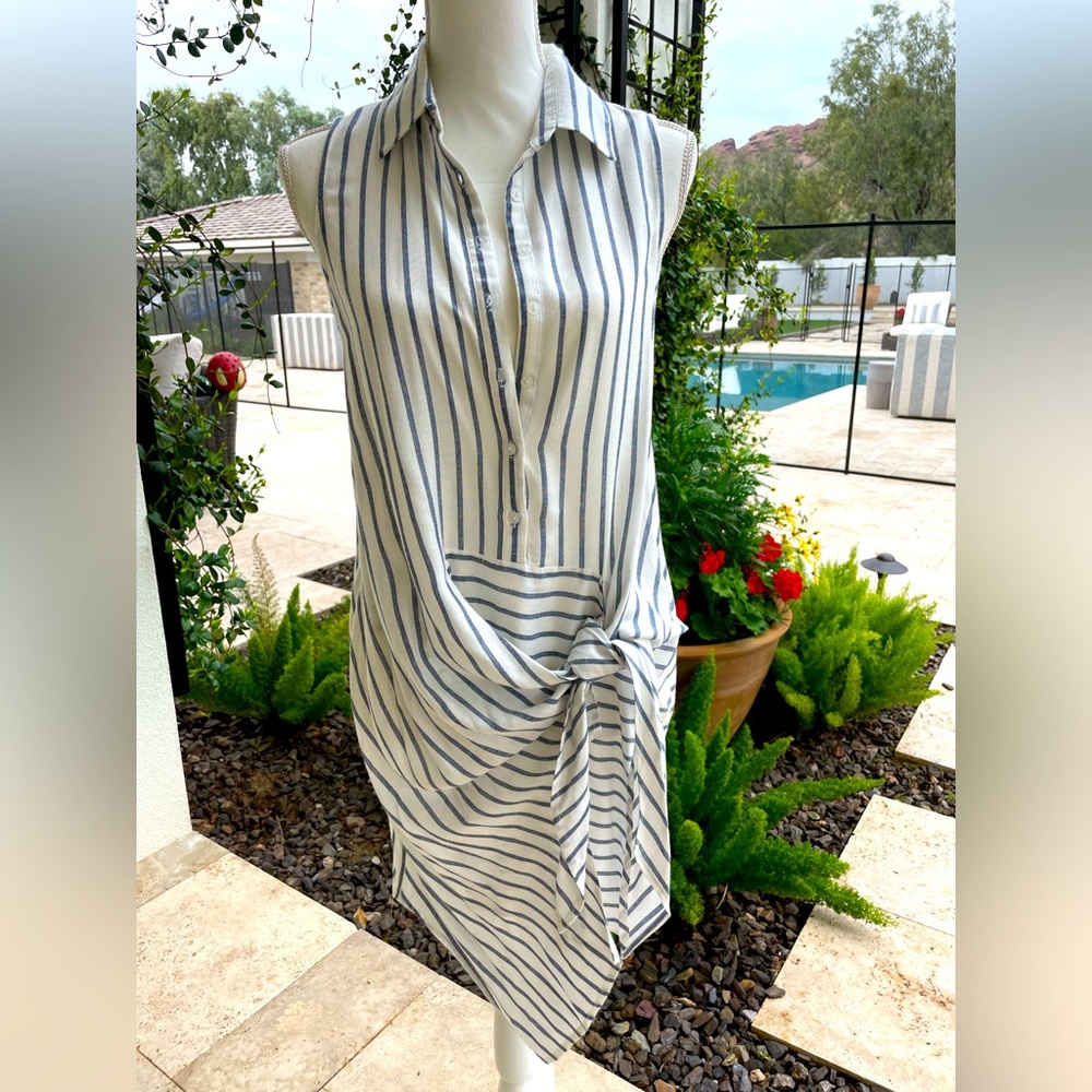 New Cotton Candy LA Stripe white and blue cotton wrap dress | Size M